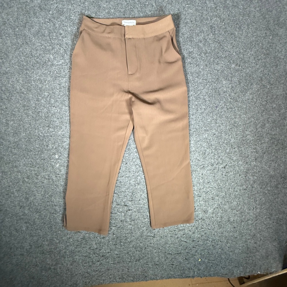 Lovers and Friends Tan Brown Cropped Trousers High Rise Side Slit Pants Size XS